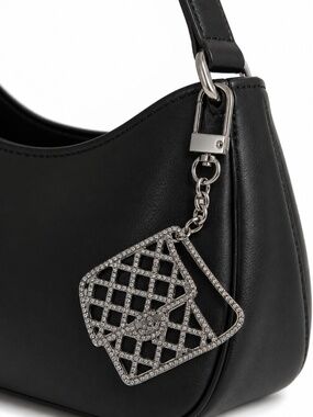 Crystal Quilted  Bag Keychain - Silver
